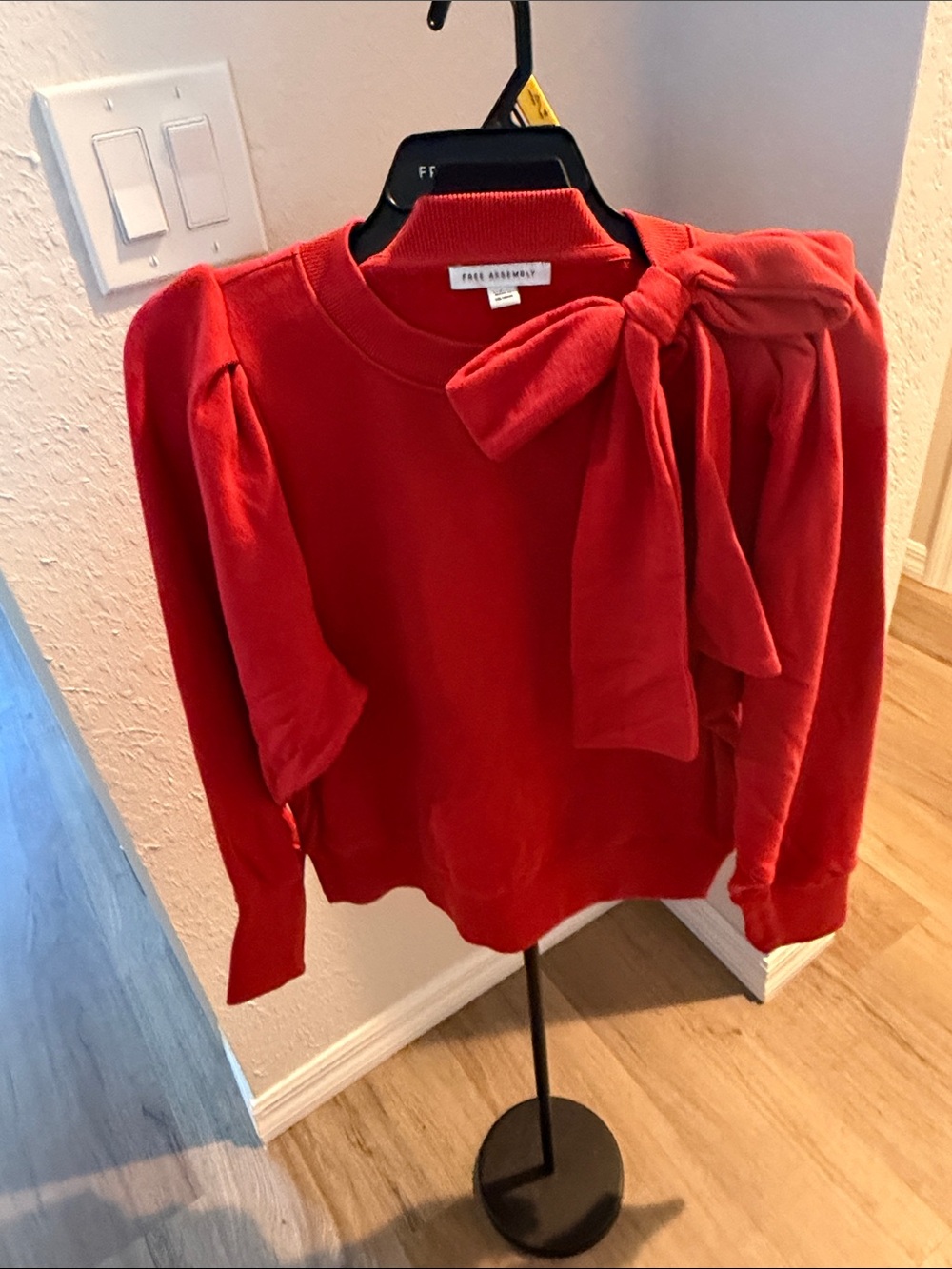 Tie-Shoulder Red Crewneck Sweater by Free Assembly